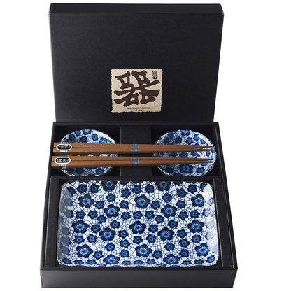 Sushi Set for Two with Chopsticks Black Blue Plum Design - Image 4