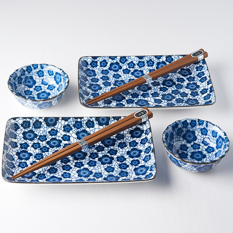 Sushi Set for Two with Chopsticks Black Blue Plum Design - Image 3