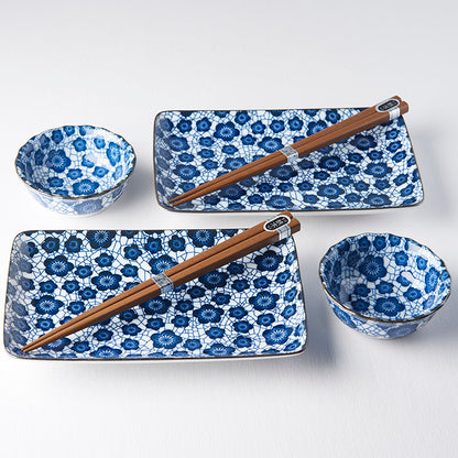 Sushi Set for Two with Chopsticks Black Blue Plum Design - Image 3